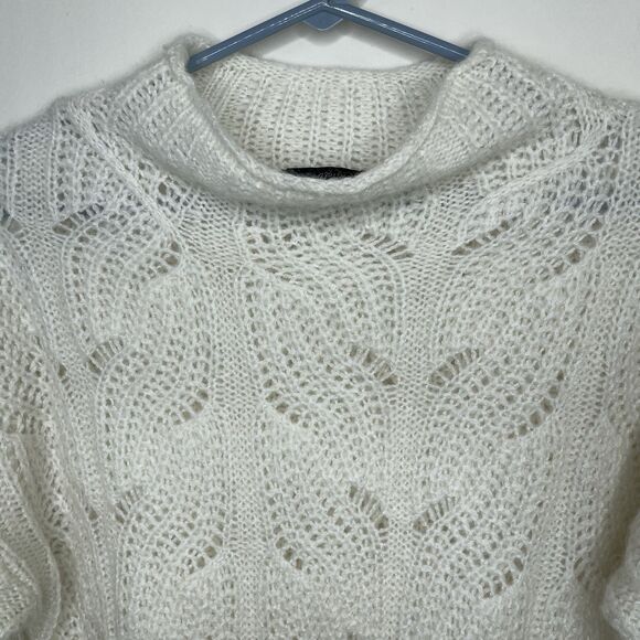 J. Crew Pointelle Sweater Women’s Small Ivory Relaxed Fit Slouchy Mock Neck - Picture 2 of 10